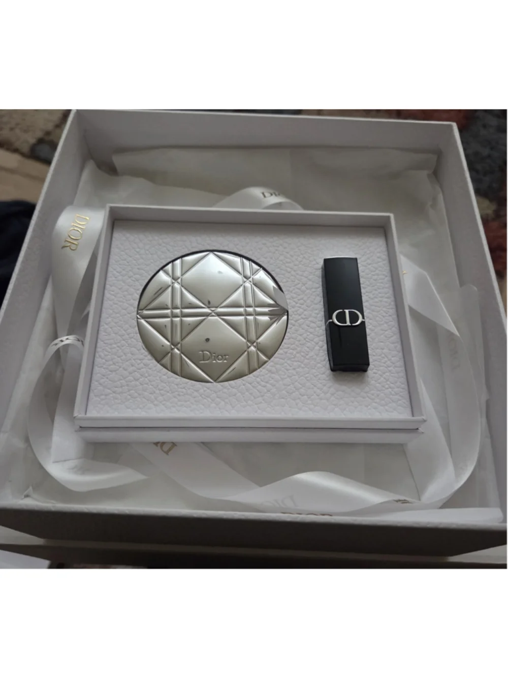 Dior Beauty Silver Cannage Compact Mirror&Lipstick Set In Beatiful Large Box - Picture 11 of 11